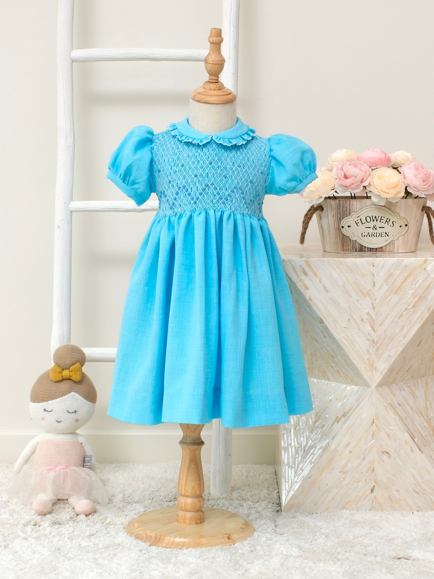 Aqua Hand-Smocked Dress