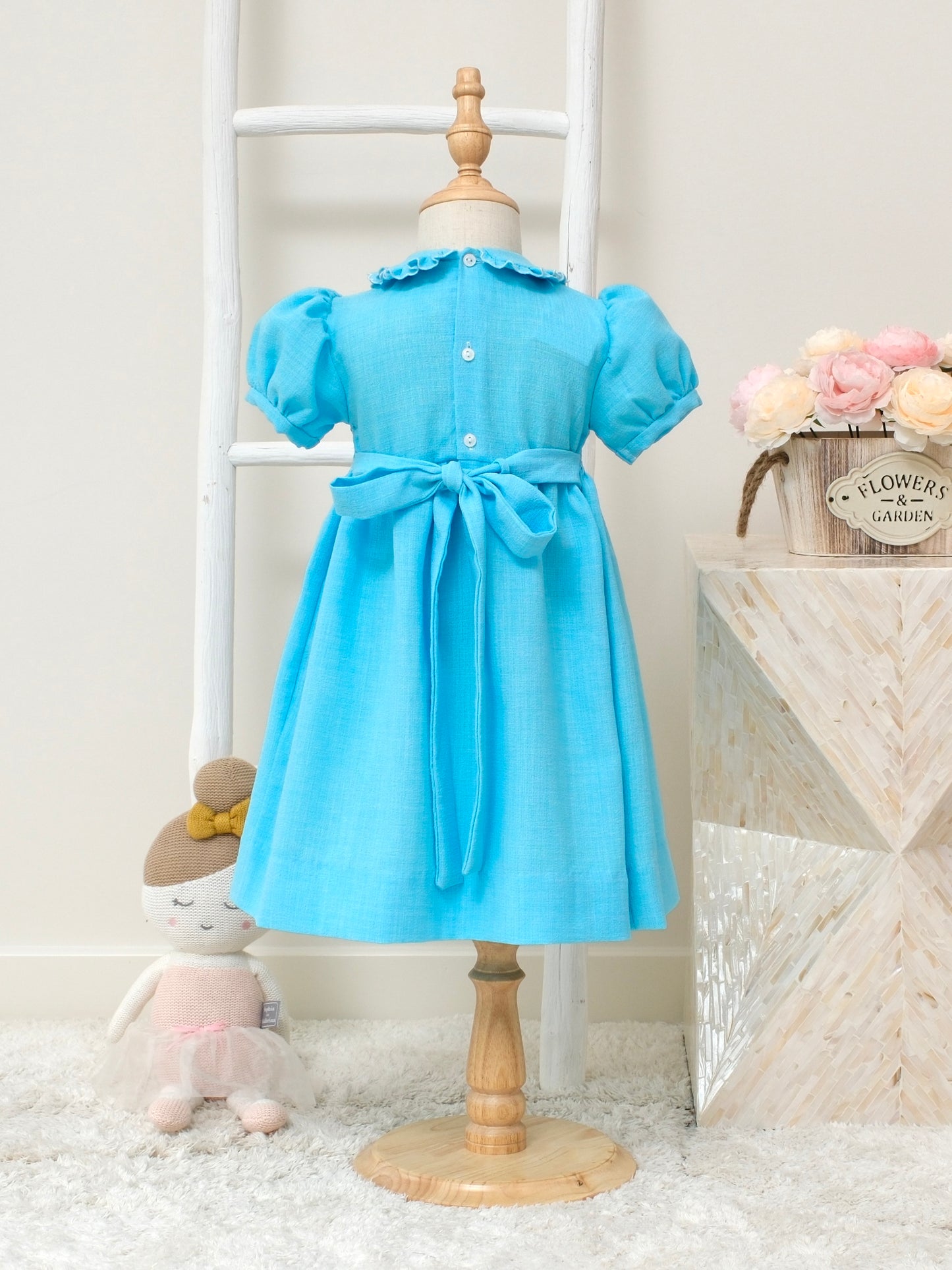 Aqua Hand-Smocked Dress