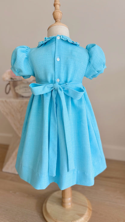 Aqua Hand-Smocked Dress