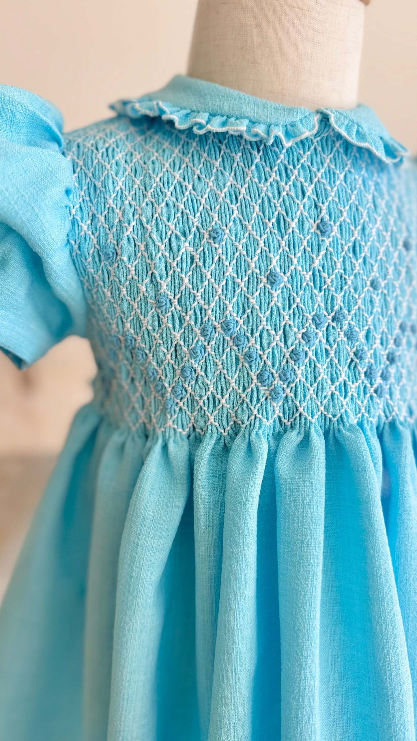 Aqua Hand-Smocked Dress