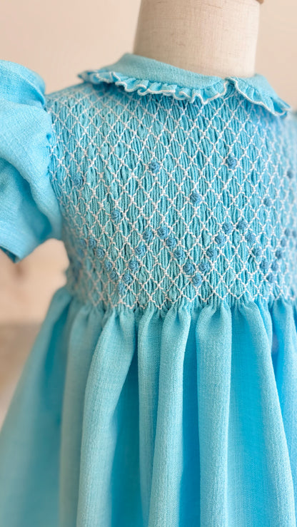 Aqua Hand-Smocked Dress
