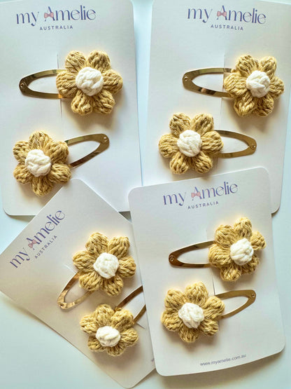 Daffodil Crochet Hair Clip Set